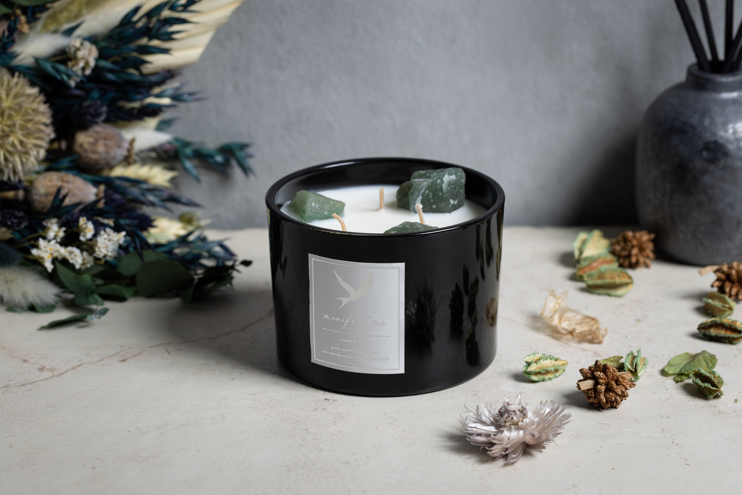 Manifest Me Coconut & Lime Scented Green Aventurine Crystal Candle